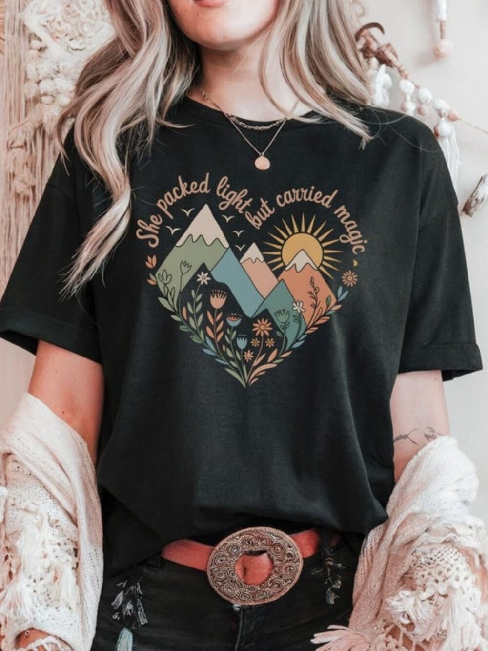 Hiking Wildflower Nature Graphic Tee, Boho Mountain Adventure Shirt